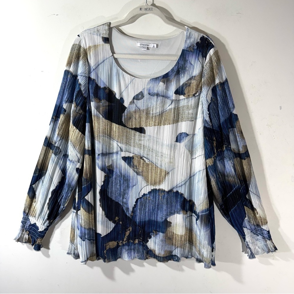 Chico’s Crinkle Ocean Foil Tunic Top 2XL